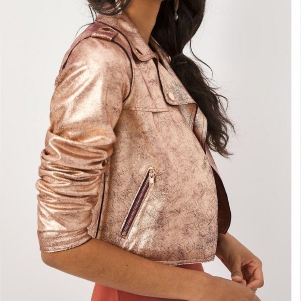 Anthropologie Metallic Rose Gold Moto Jacket